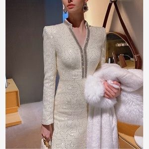 New! Tweed Crystal Embellished Tailored Dress